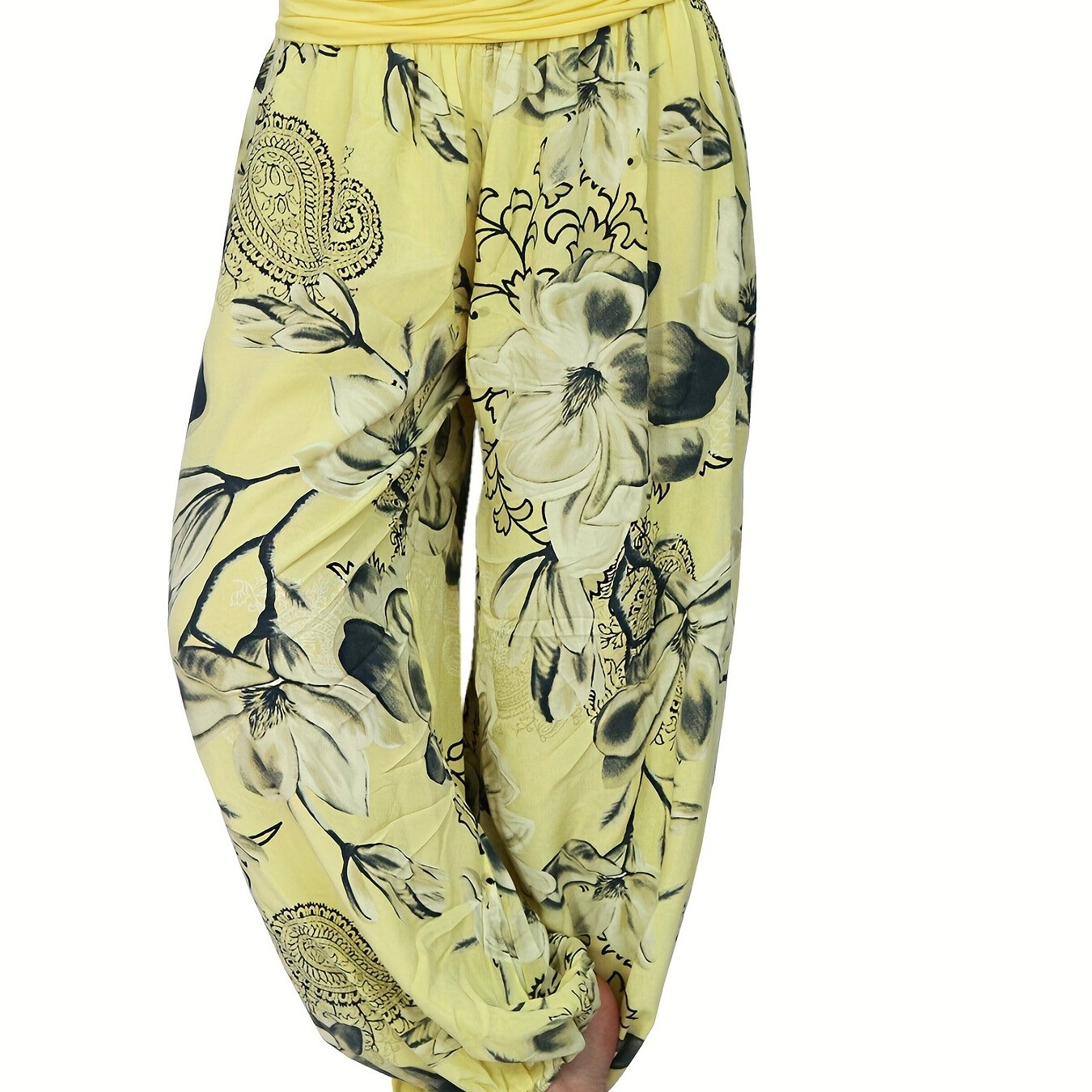 Women's Bohemian Floral Haven Ruched Harem Pants - Cosmic Serenity Shop