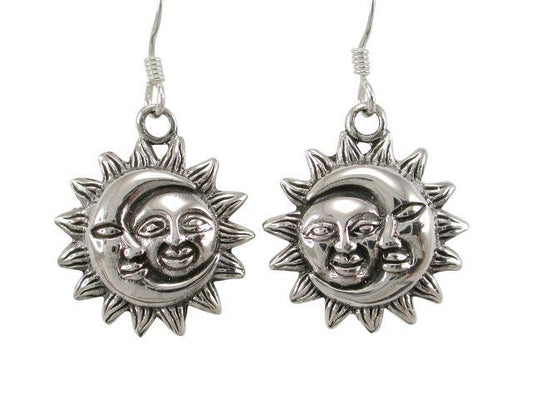 Sterling Silver Sun and Moon Face Earrings - CosmicSerenityShop.com