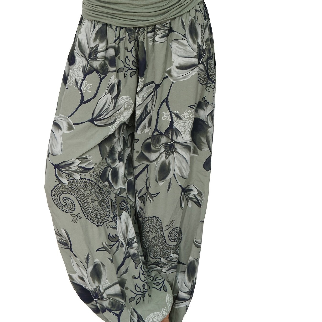 Women's Bohemian Floral Haven Ruched Harem Pants - Cosmic Serenity Shop