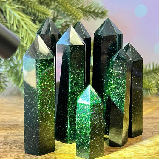 Green Goldstone Crystal Tower - Cosmic Serenity Shop
