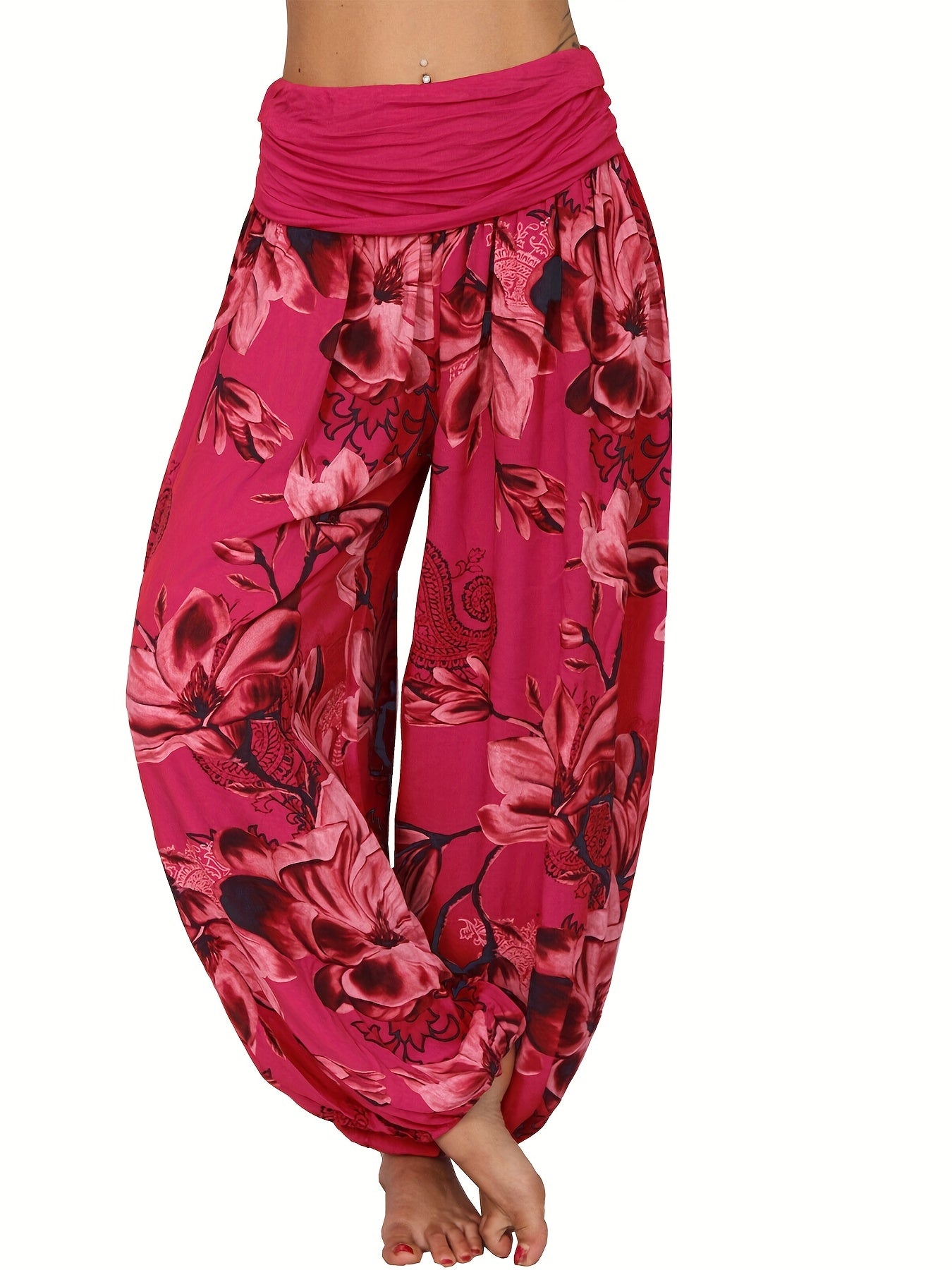 Women's Bohemian Floral Haven Ruched Harem Pants