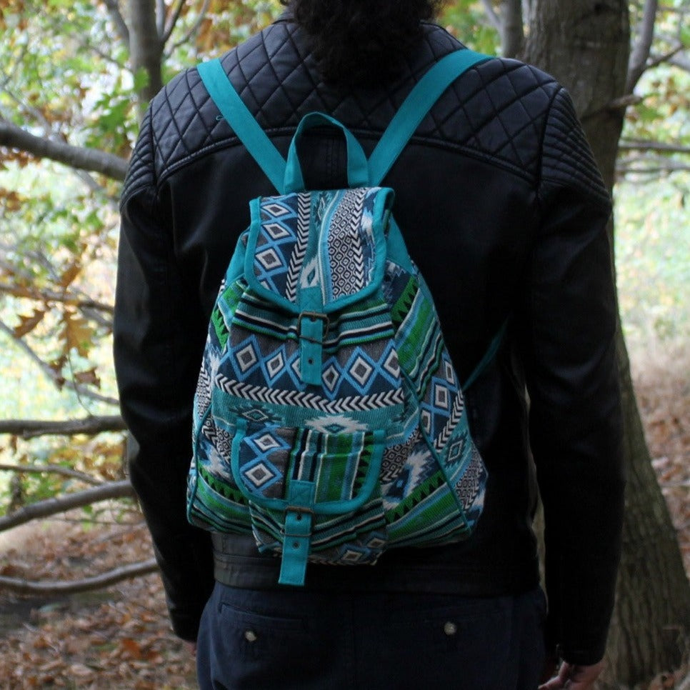 Jacquard Bag - Teal Backpack - Cosmic Serenity Shop