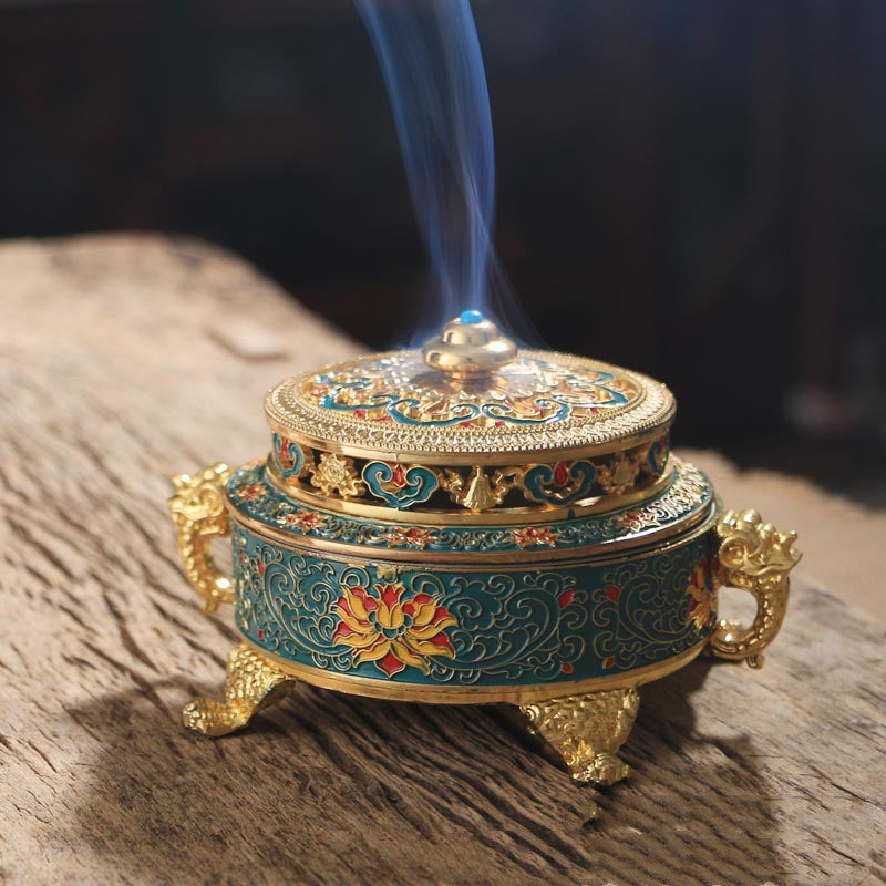 Copper Alloy Painted Tibetan Incense Burner, Cosmic Serenity Shop