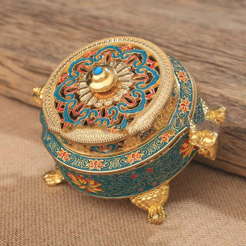 Copper Alloy Painted Tibetan Incense Burner, Cosmic Serenity Shop