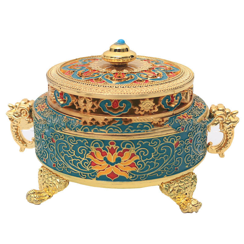 Copper Alloy Painted Tibetan Incense Burner, Cosmic Serenity Shop