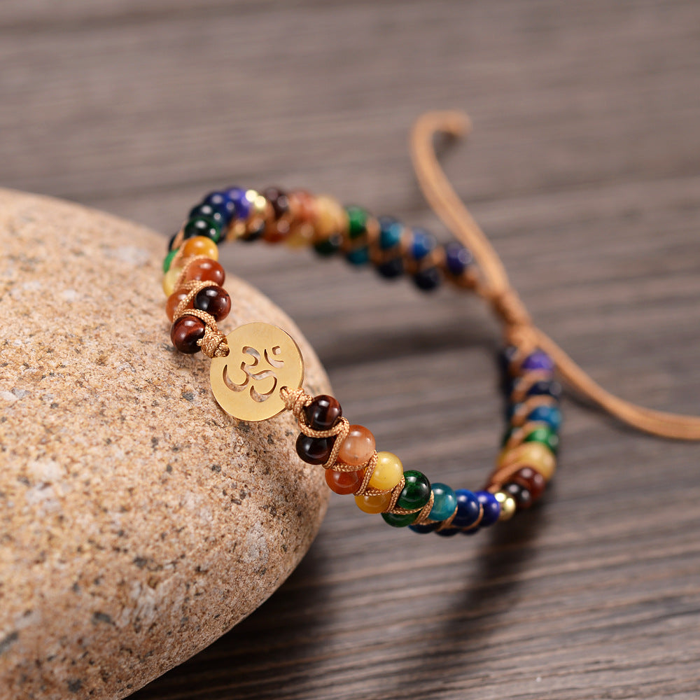 Colorful 7 Chakra Stone Bracelet with OM Symbol