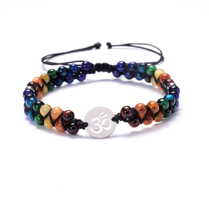 Colorful 7 Chakra Stone Bracelet with OM Symbol