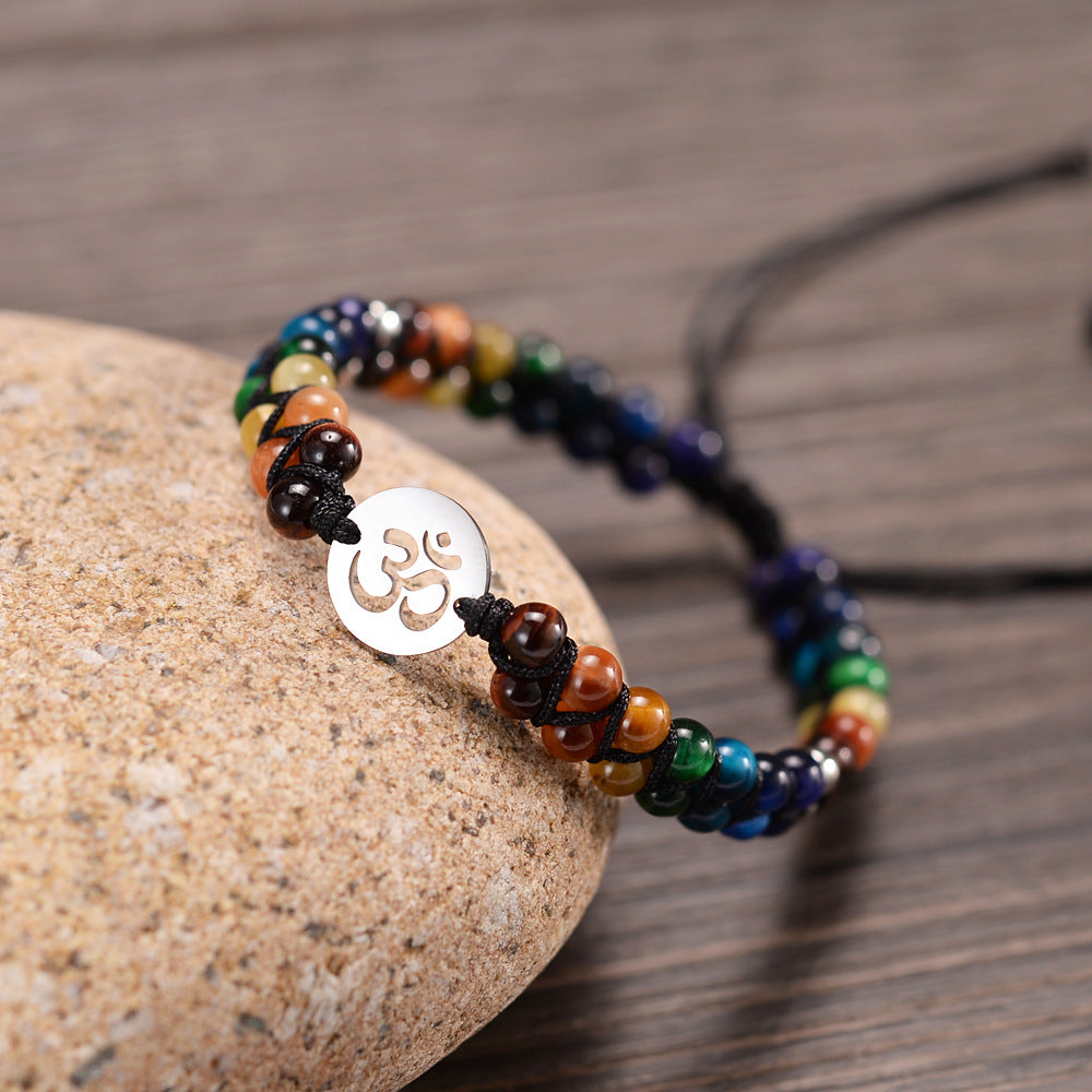 Colorful 7 Chakra Stone Bracelet with OM Symbol