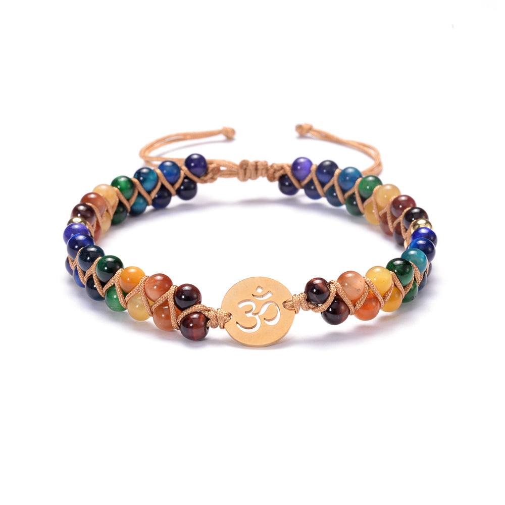 Colorful 7 Chakra Stone Bracelet with OM Symbol