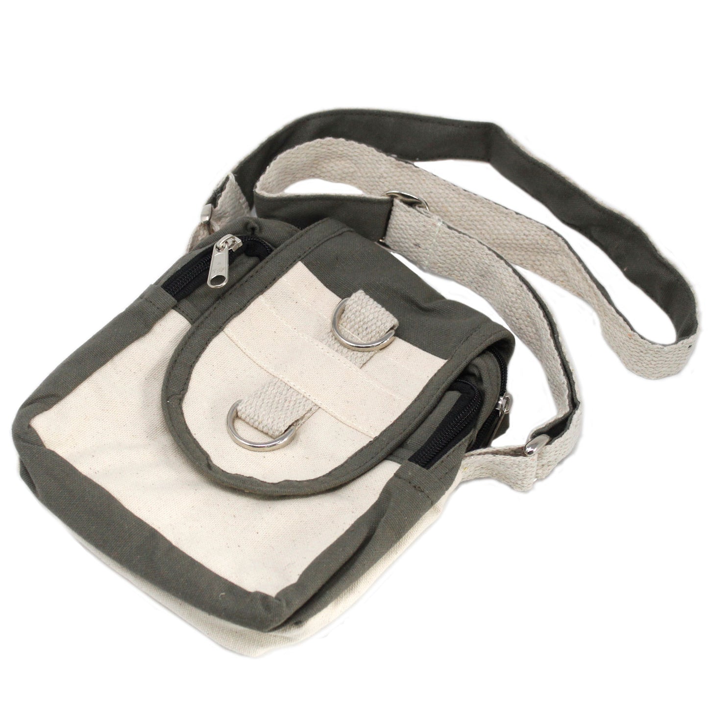 Natural Cotton Cross Body Travel Bag - Charcoal - Cosmic Serenity Shop