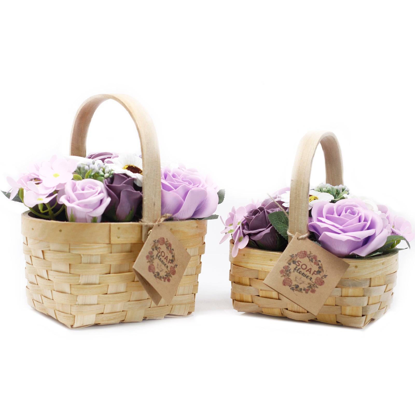 Large Lilac Soap Flower Bouquet in Wicker Basket