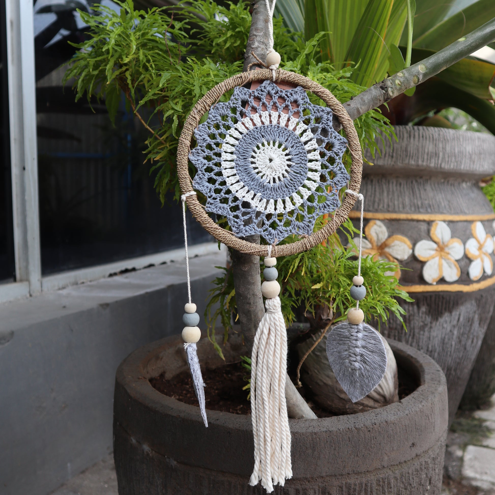 Bali Dream Catcher - Medium Grey Elemental Spirits - Cosmic Serenity Shop