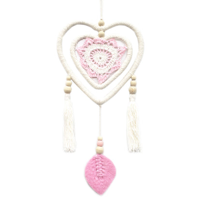 Bali Dream Catcher - Medium Pink Heart in Heart - Cosmic Serenity Shop