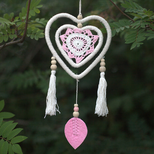 Bali Dream Catcher - Medium Pink Heart in Heart - Cosmic Serenity Shop