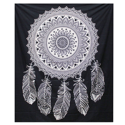 B&W Double Cotton Bedspread + Wall Hanging - Dreamcatcher - Cosmic Serenity Shop