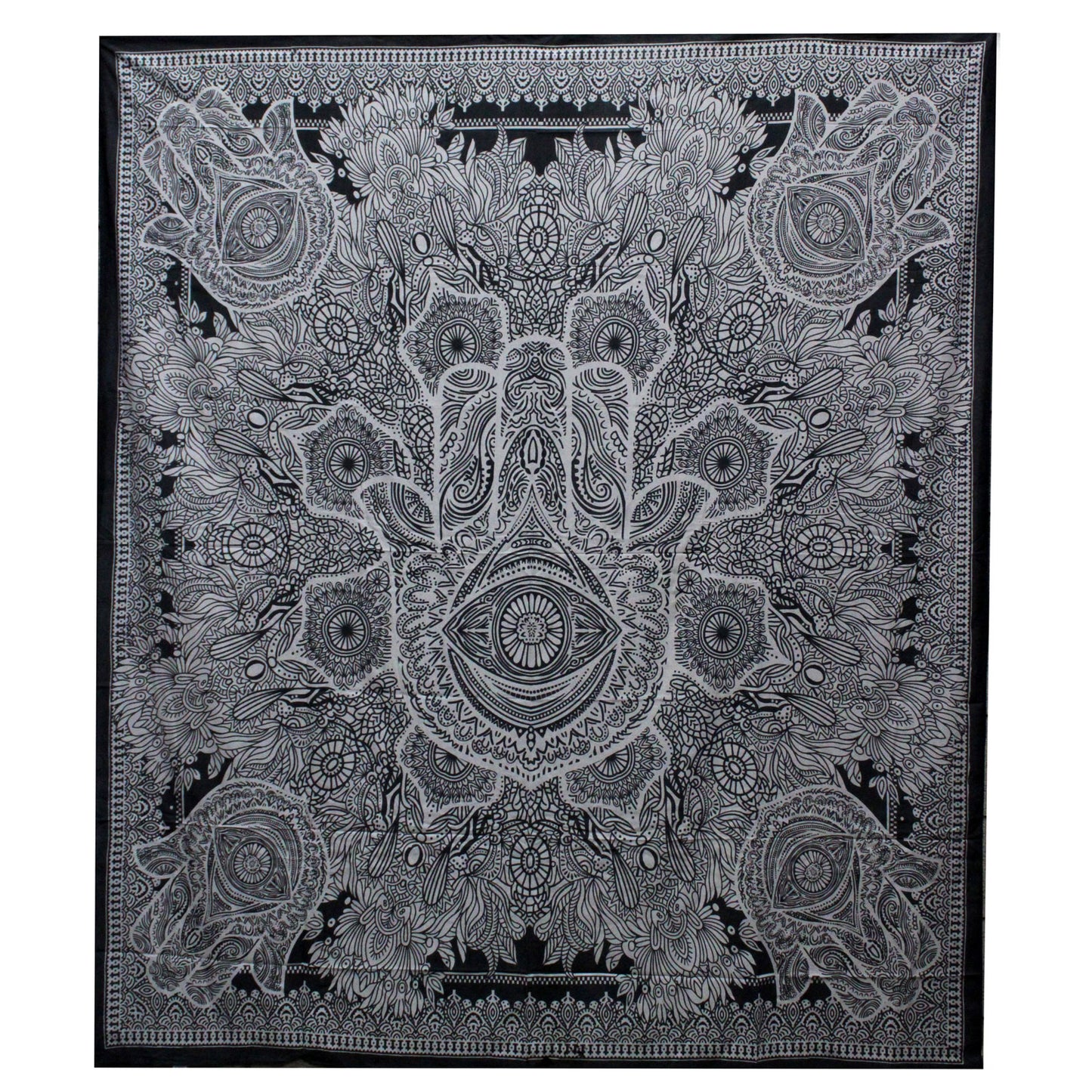 B&W Double Cotton Bedspread + Wall Hanging - Hamsa - Cosmic Serenity Shop