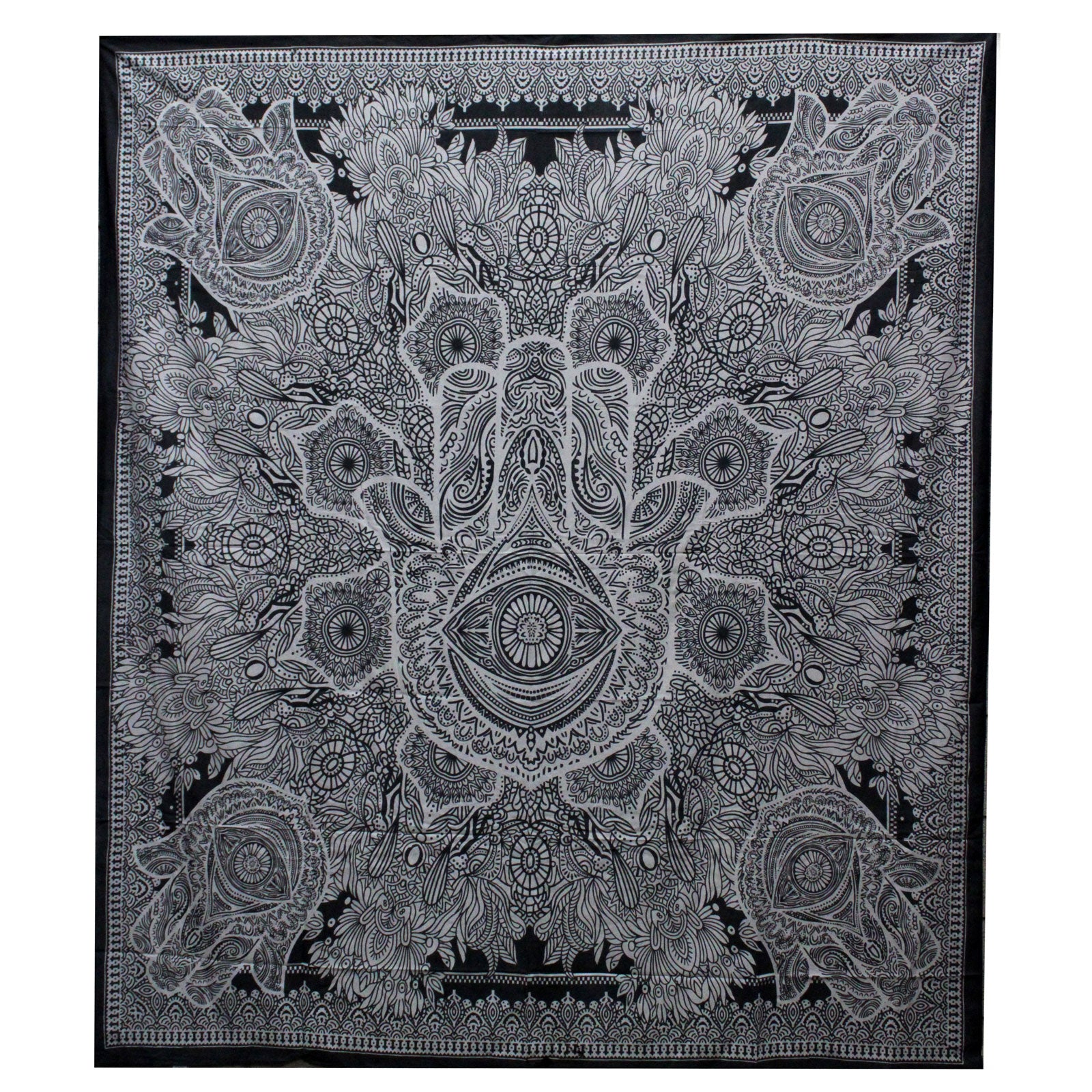 B&W Double Cotton Bedspread + Wall Hanging - Hamsa - Cosmic Serenity Shop