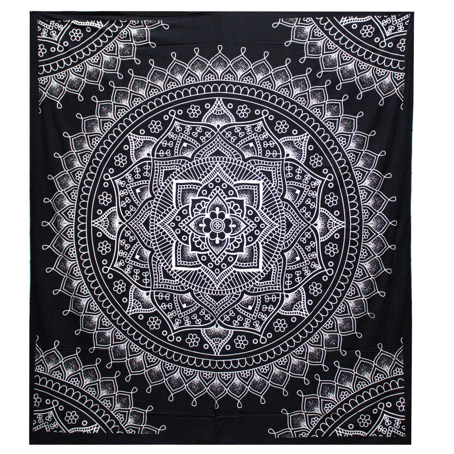 B&W Double Cotton Bedspread + Wall Hanging - Lotus Flower - Cosmic Serenity Shop