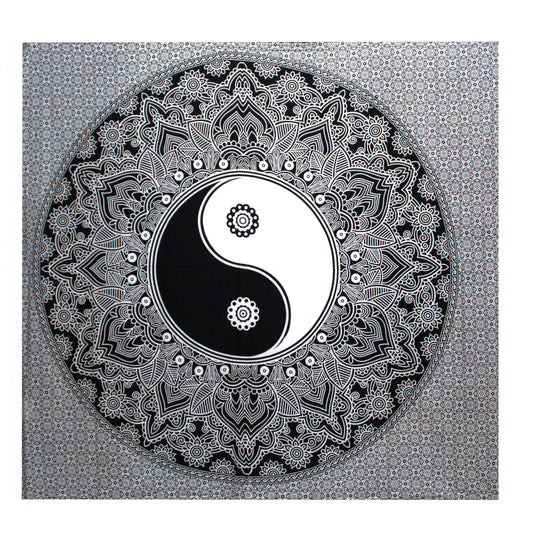 B&W Double Cotton Bedspread + Wall Hanging - Yin Yang - Cosmic Sernity Shop