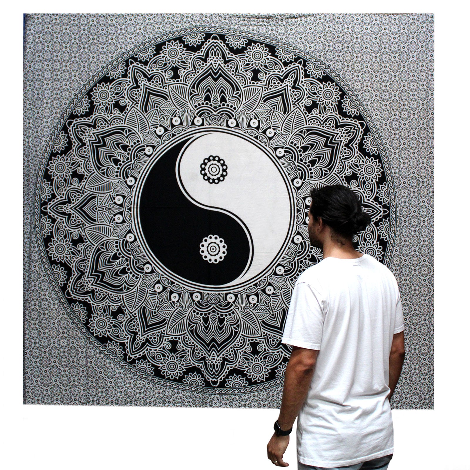 B&W Double Cotton Bedspread + Wall Hanging - Yin Yang - Cosmic Sernity Shop