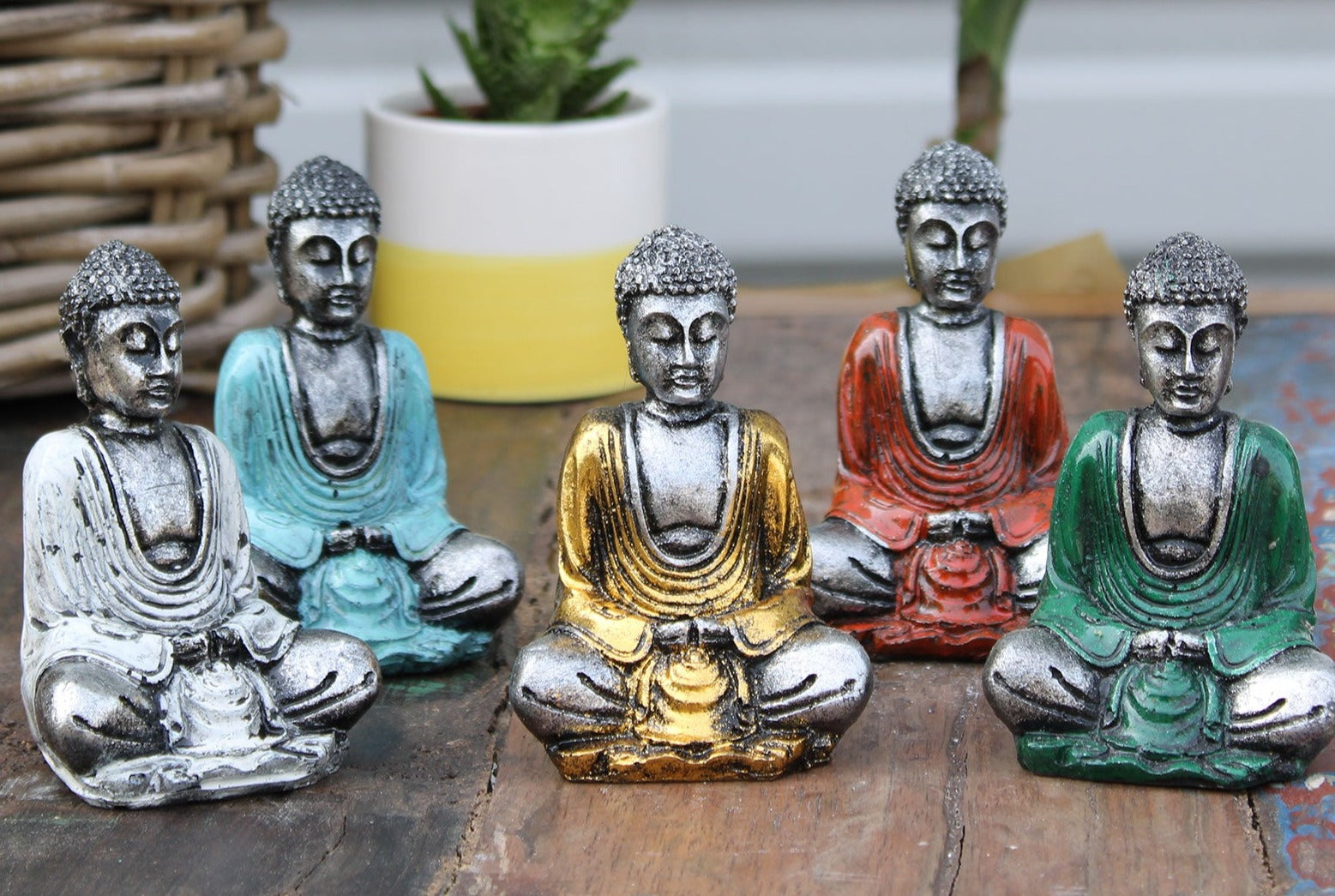 Silver Mini Buddha Statues- Set of 6 Assorted Colors - Cosmic Serenity Shop