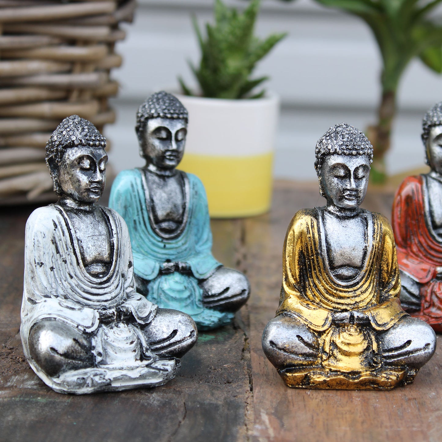 Silver Mini Buddha Statues- Set of 6 Assorted Colors - Cosmic Serenity Shop