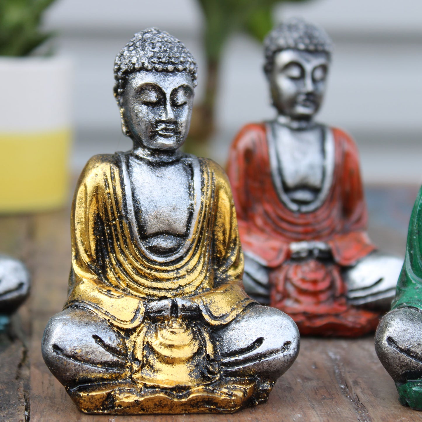 Silver Mini Buddha Statues- Set of 6 Assorted Colors - Cosmic Serenity Shop