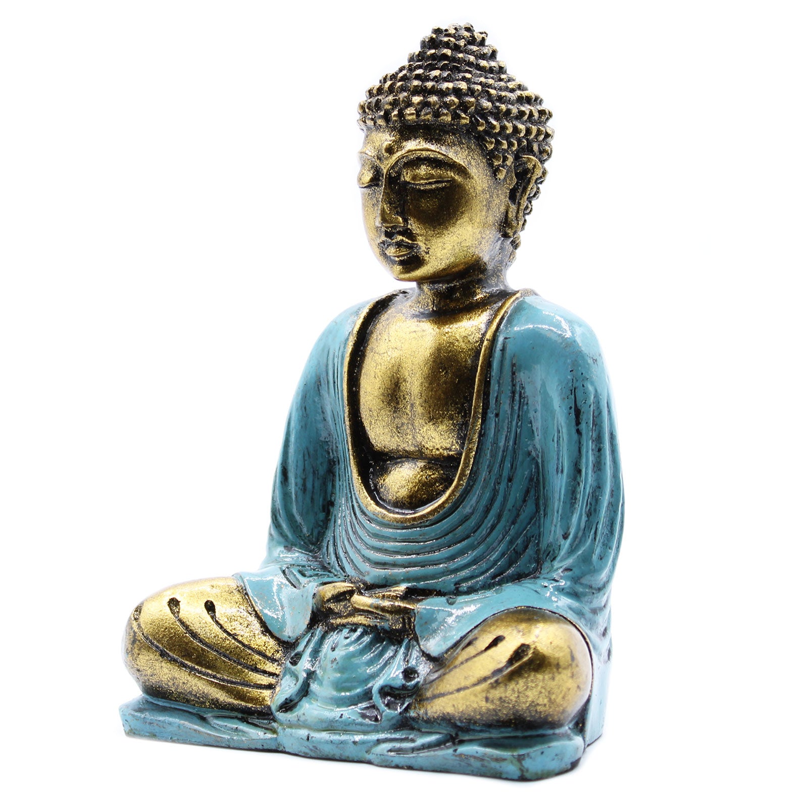 Teal & Gold Buddha Statue - Medium - Cosmic Serenity Shop