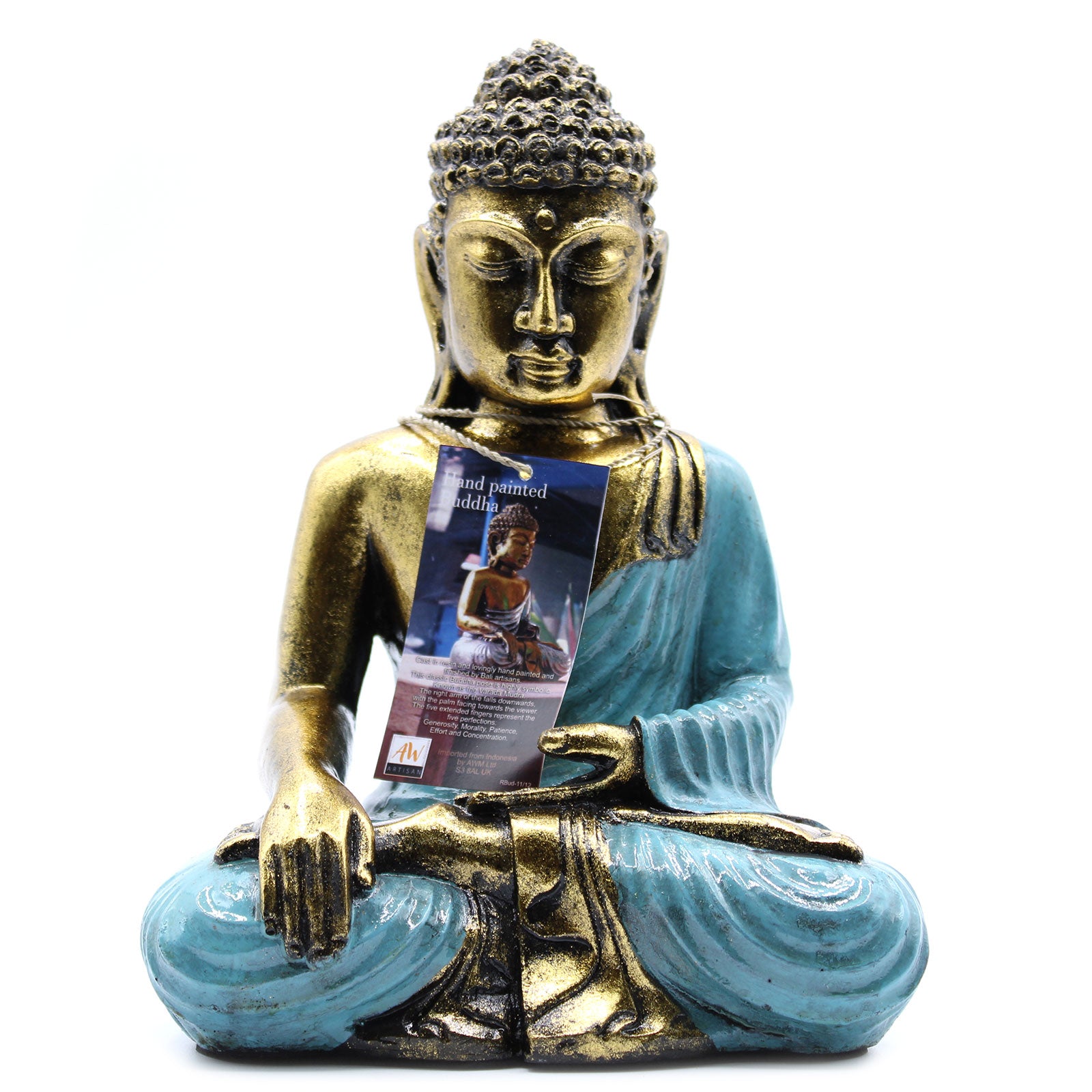 Teal & Gold Buddha Statue- Large - Cosmic Serenity Shop