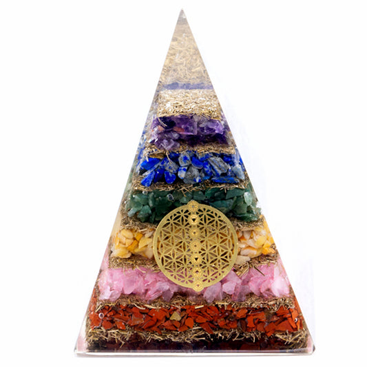 Orgonite Pyramid - 7 Chakra Flower of Life - 70 mm