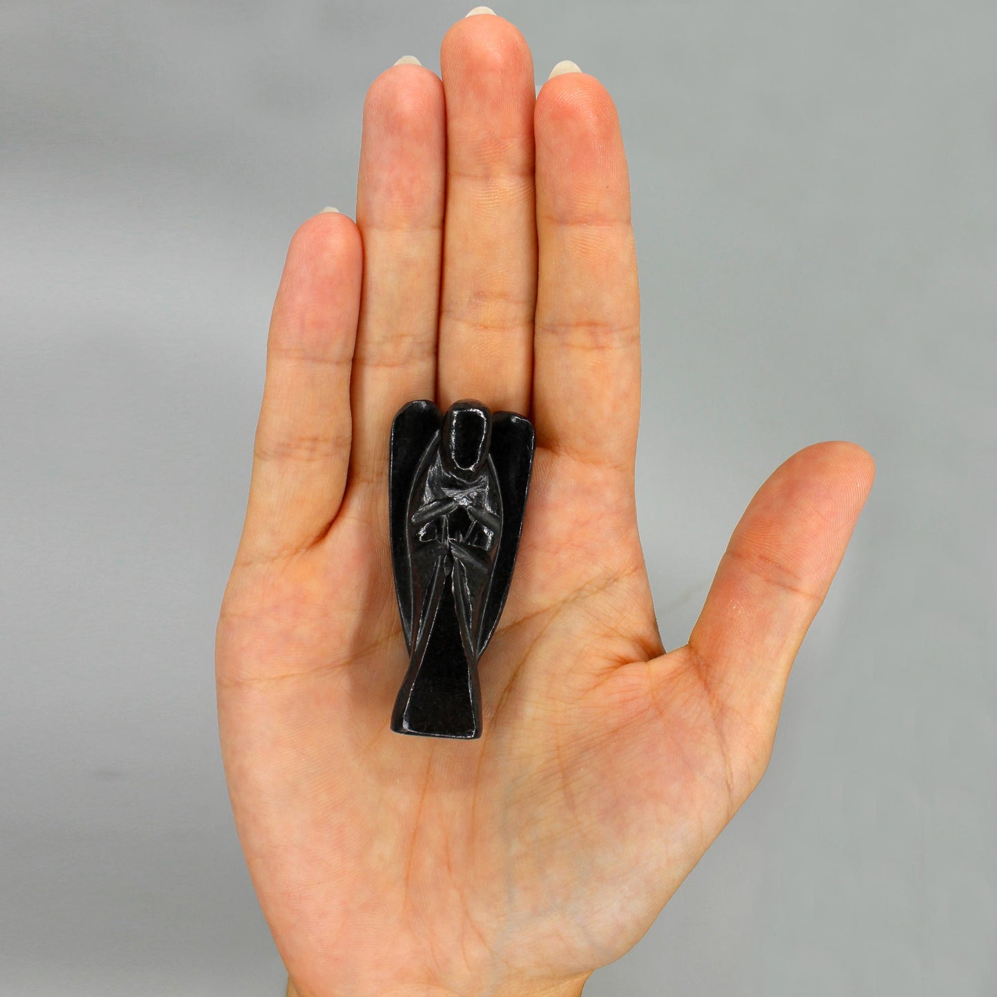 Hand Carved Gemstone Angel - Black Agate - CosmicSerenityShop