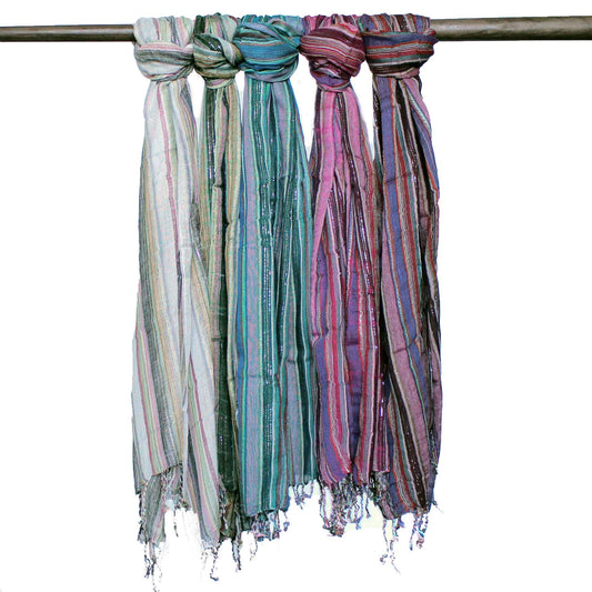 Indian Boho Scarves - Random Colours With Gold Thread (22x72 in) - Cosmic Serenity Shop