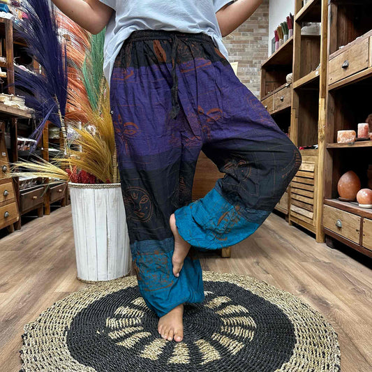 High Cross Himalayan Print on Purple Yoga Pants - CosmicSerenityShop