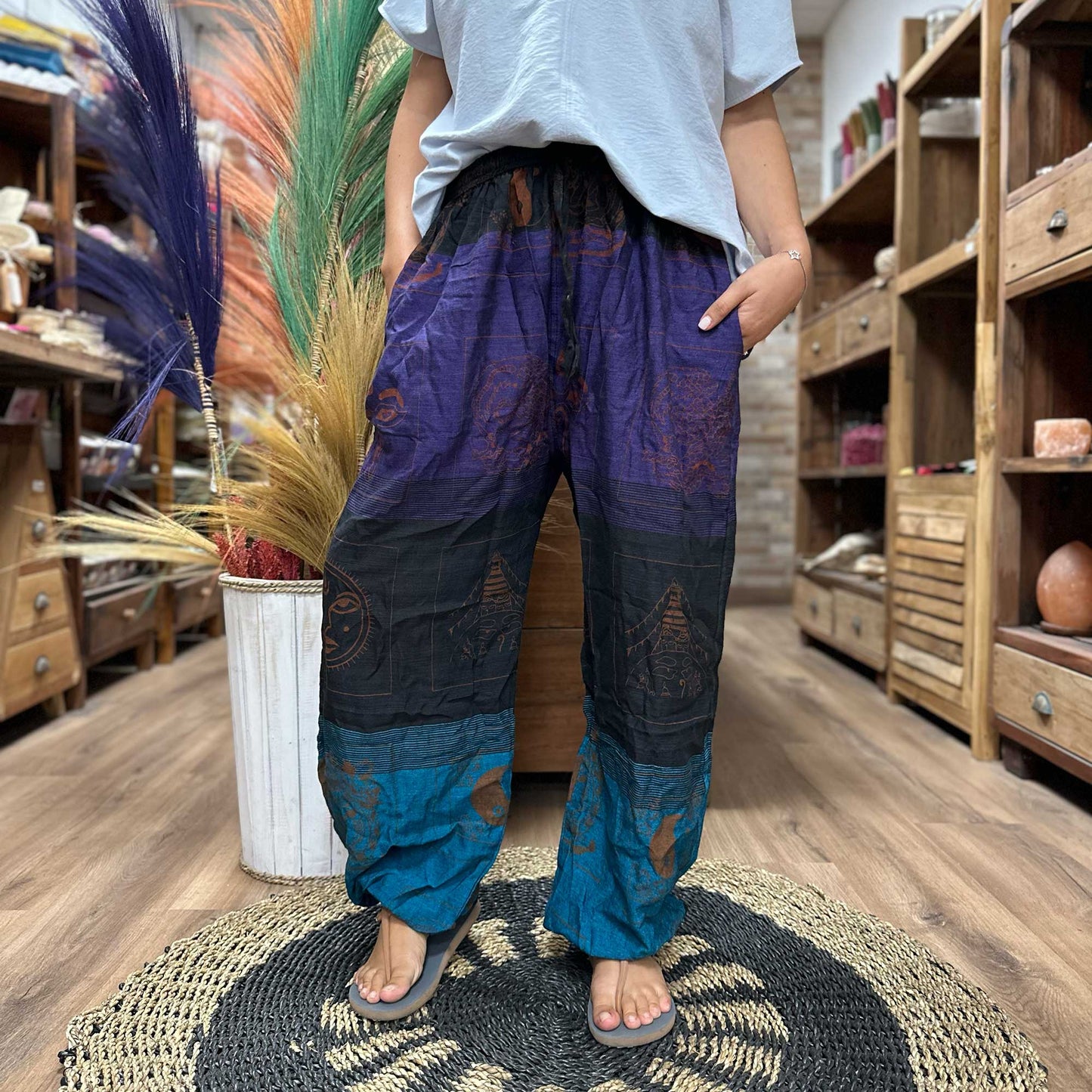 High Cross Himalayan Print on Purple Yoga Pants - CosmicSerenityShop
