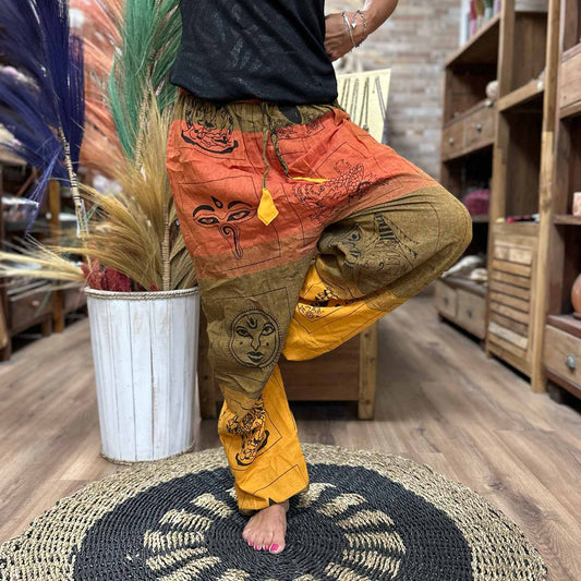 High Cross Himalayan Print on Orange Yoga Pants - CosmicSerenityShop