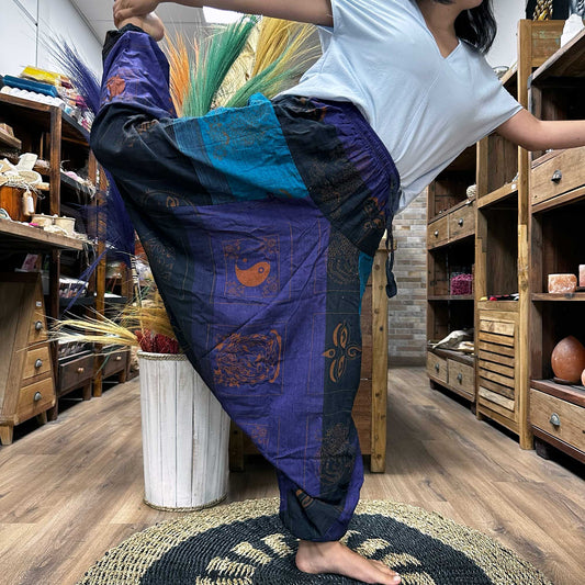 Aladdin Himalayan Print on Purple Yoga Pants - CosmicSerenityShop