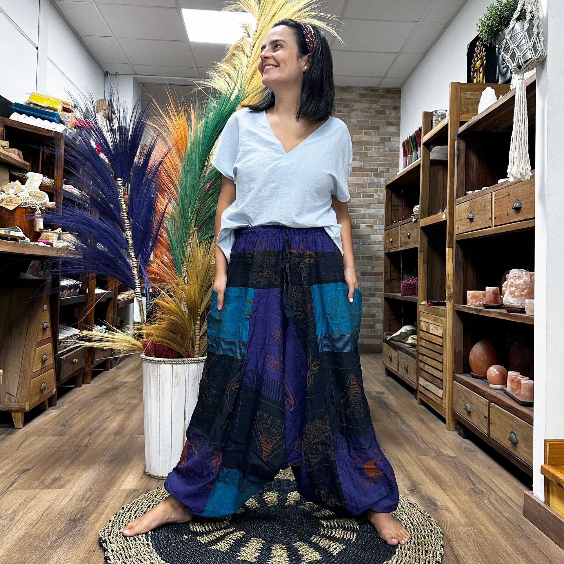 Aladdin Himalayan Print on Purple Yoga Pants - CosmicSerenityShop