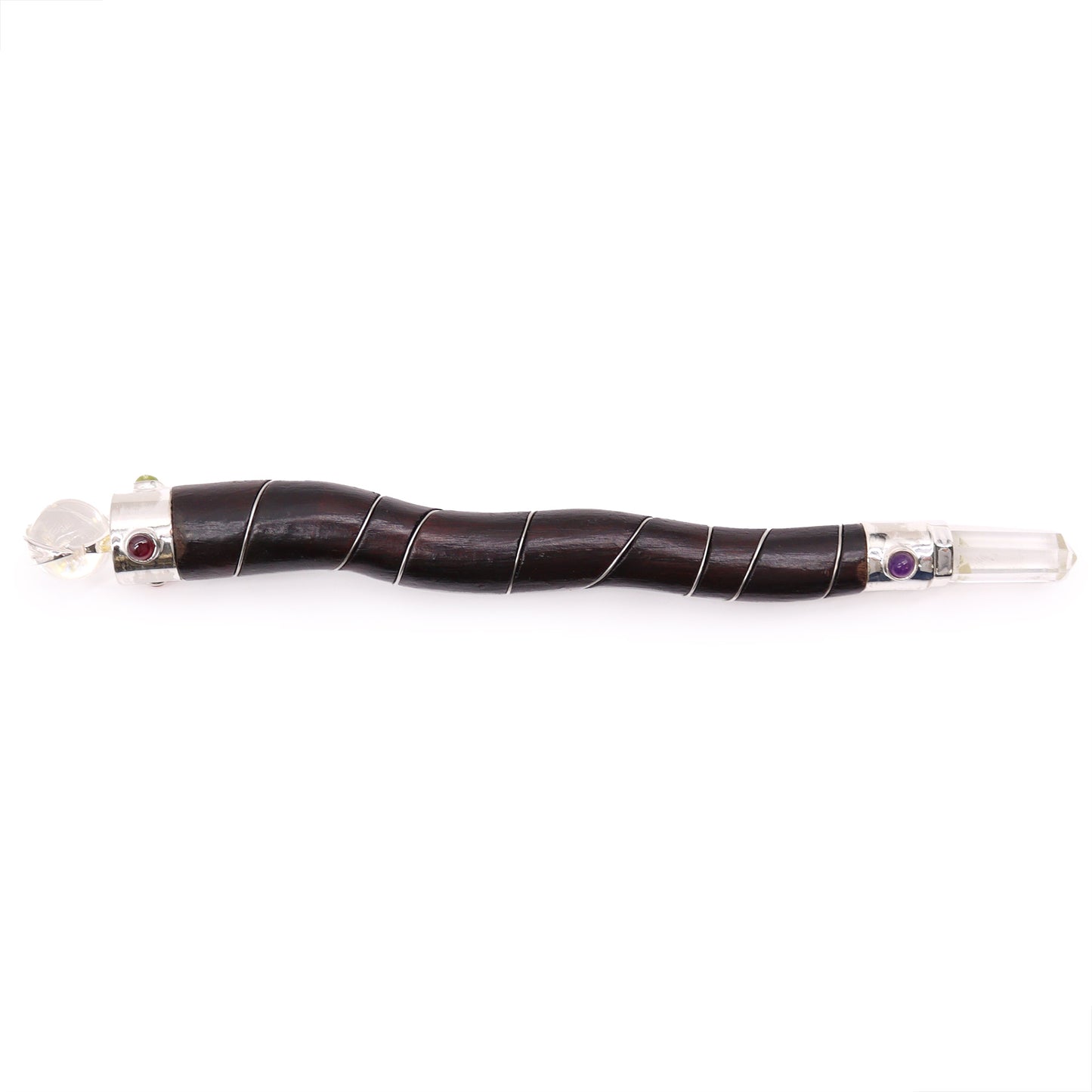 Natural Curved Wood and Rock Quartz Wand - Cosmic Serenity Shop