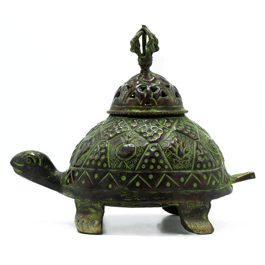 Brass Verdigris Tibetan Turtle Incense Holder - Large - Cosmic Serenity Shop