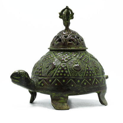Brass Verdigris Tibetan Turtle Incense Holder - Large - Cosmic Serenity Shop