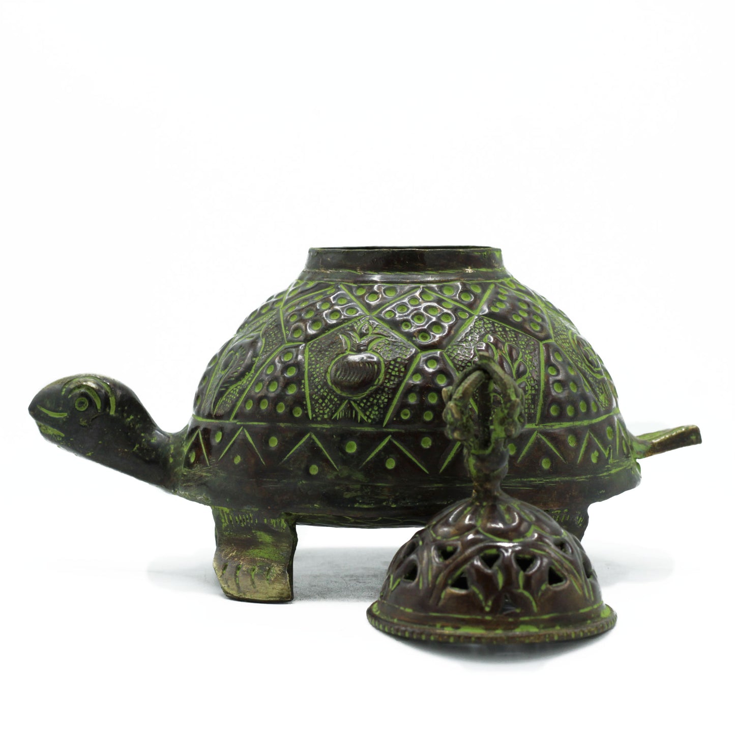 Brass Verdigris Tibetan Turtle Incense Holder - Large