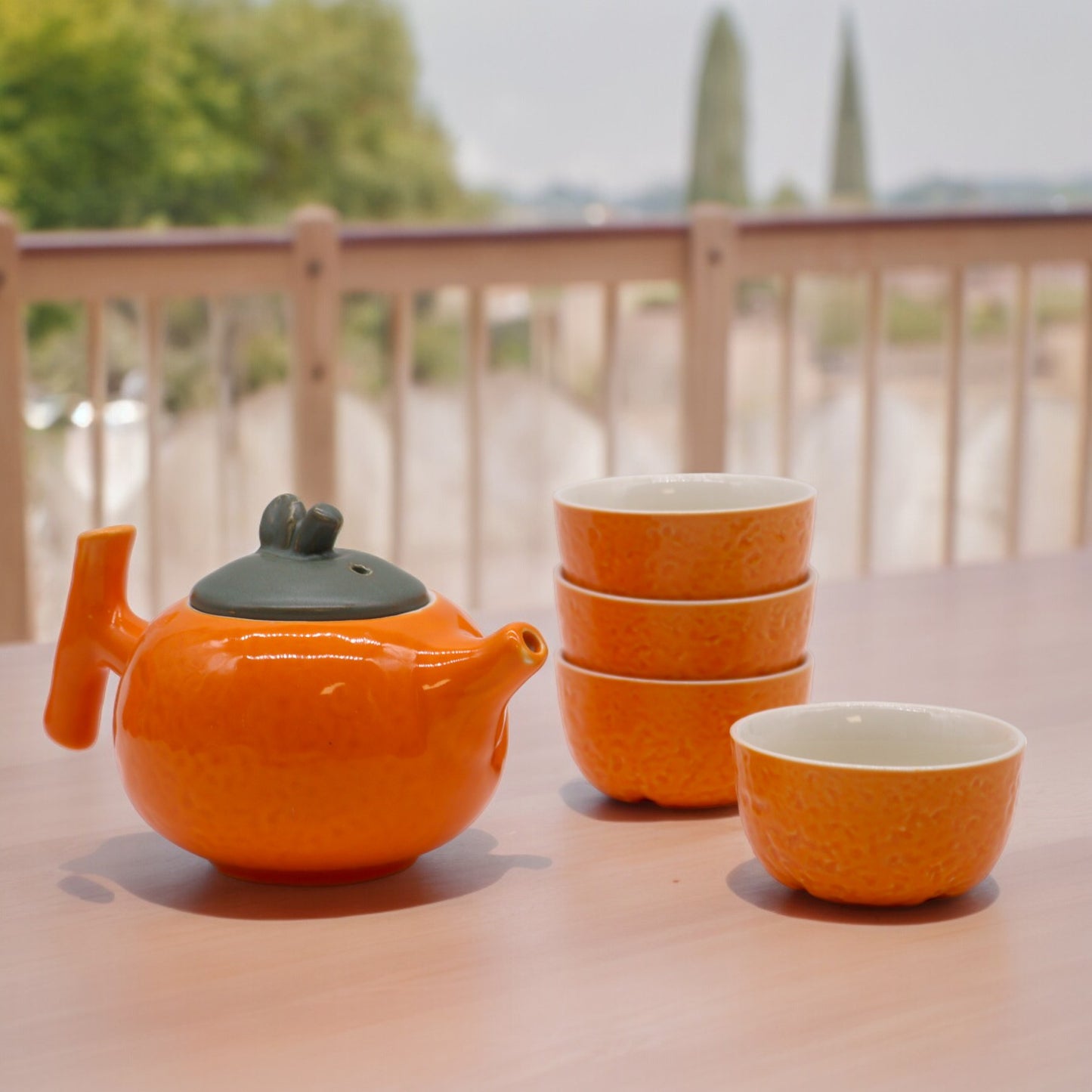 Herbal Orange Teapot Set - Pot & Four Cups - Cosmic Serenity Shop