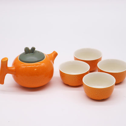 Herbal Orange Teapot Set - Pot & Four Cups - Cosmic Serenity Shop