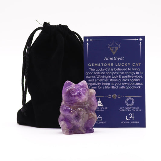 Gemstone Lucky Cat - Amethyst - Cosmic Serenity Shop