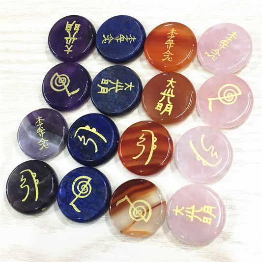 Four Reiki Symbols Natural Crystal Stone Discs