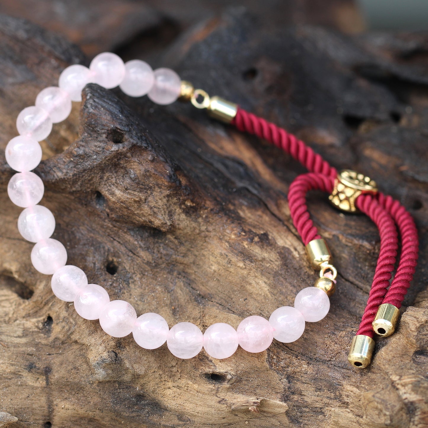 18K Gold Plated Gemstone Bordeaux String Bracelet - Rose Quartz - Cosmic Serenity Shop