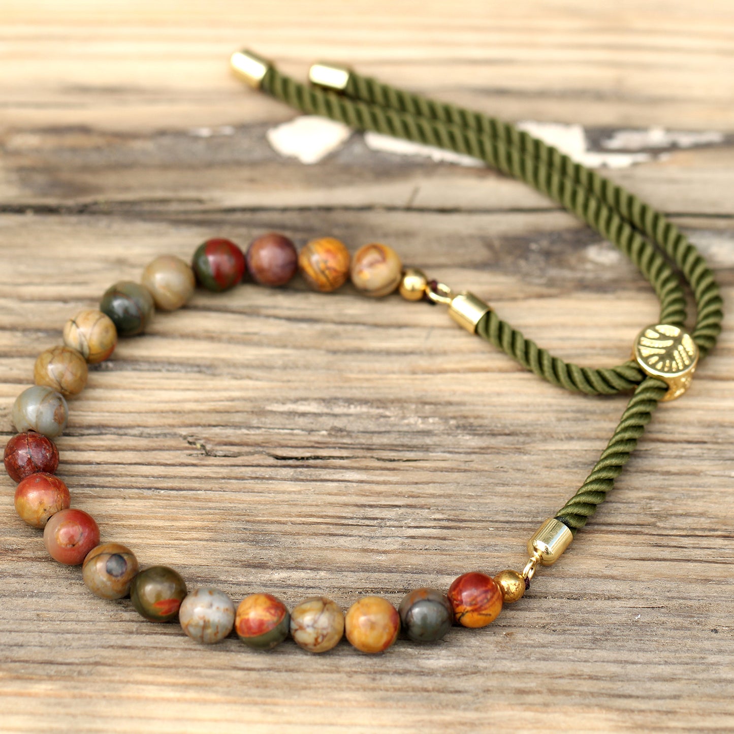 18K Gold Plated Gemstone Moss String Bracelet - Picasso Jasper - Cosmic Serenity Shop