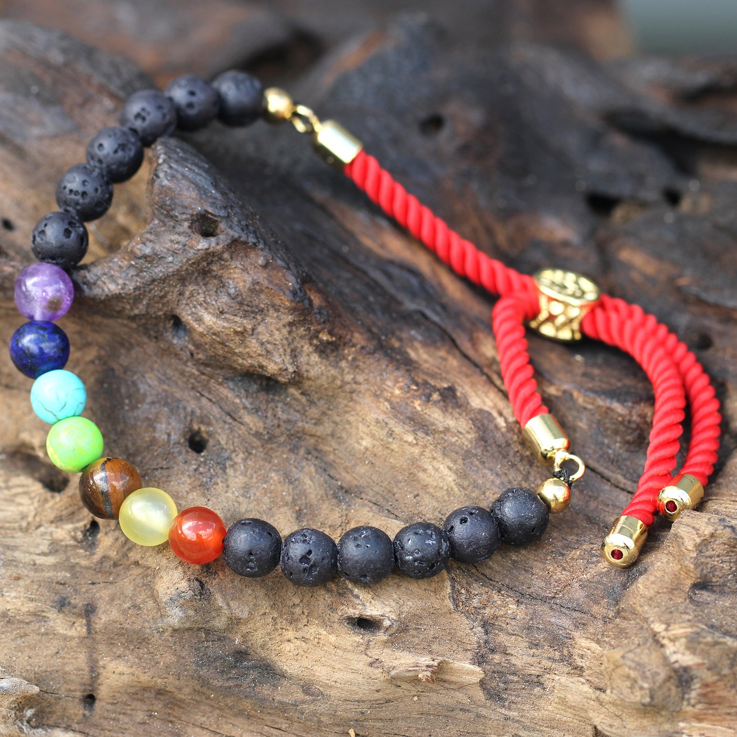 18K Gold Plated Gemstone Royal String Bracelet - Lava Stone Chakra - Cosmic Serenity Shop