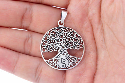 925 Sterling Silver Viking Yggdrasil Pendant with Yin Yang - CosmicSerenityShop.com