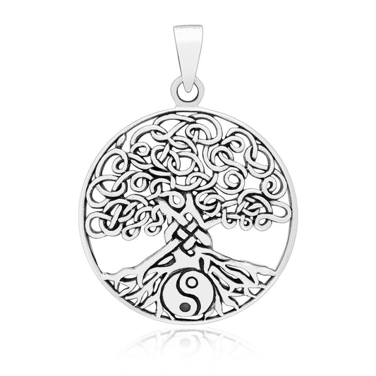 925 Sterling Silver Viking Yggdrasil Pendant with Yin Yang - CosmicSerenityShop.com